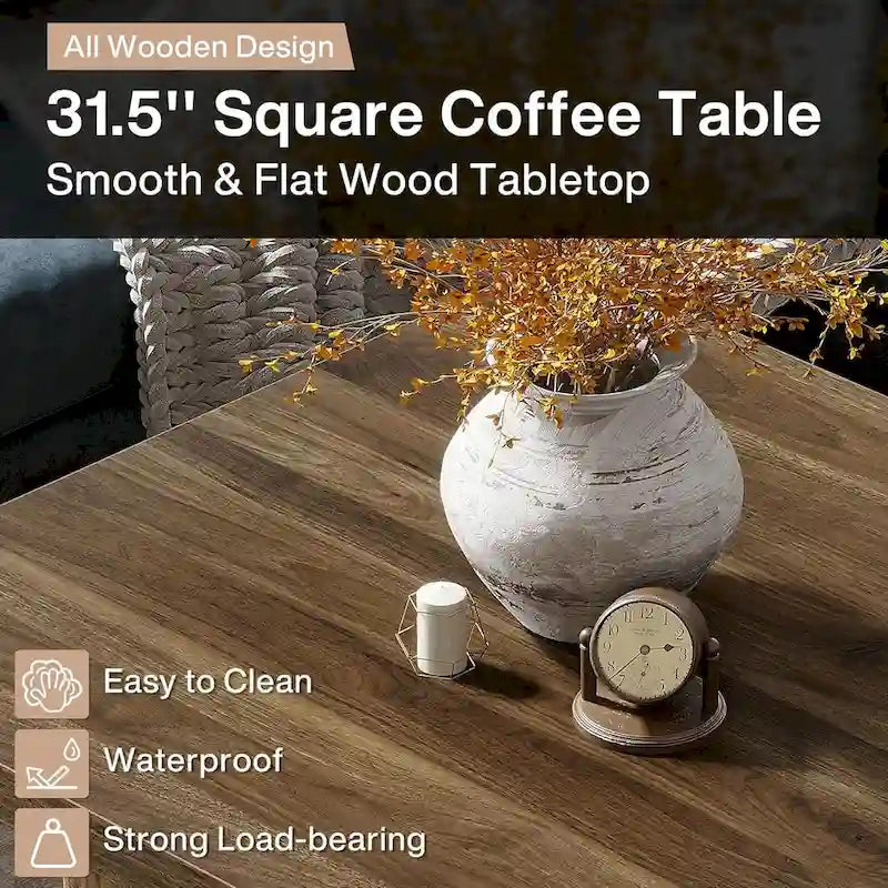 31.5 Inches Square Coffee Table for Living Room Mid-Century Modern Cocktail Table