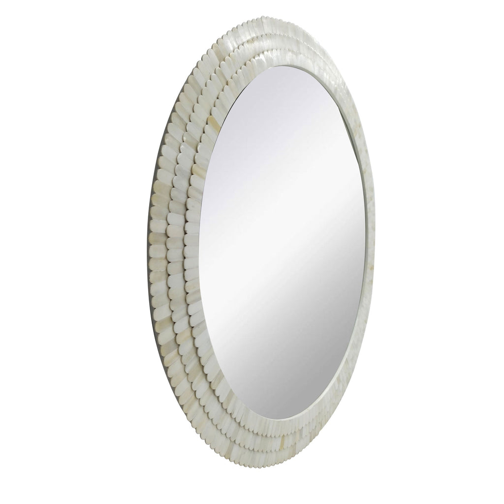 Round 35 Wide Scallop Natural Bone Inaly Mirror