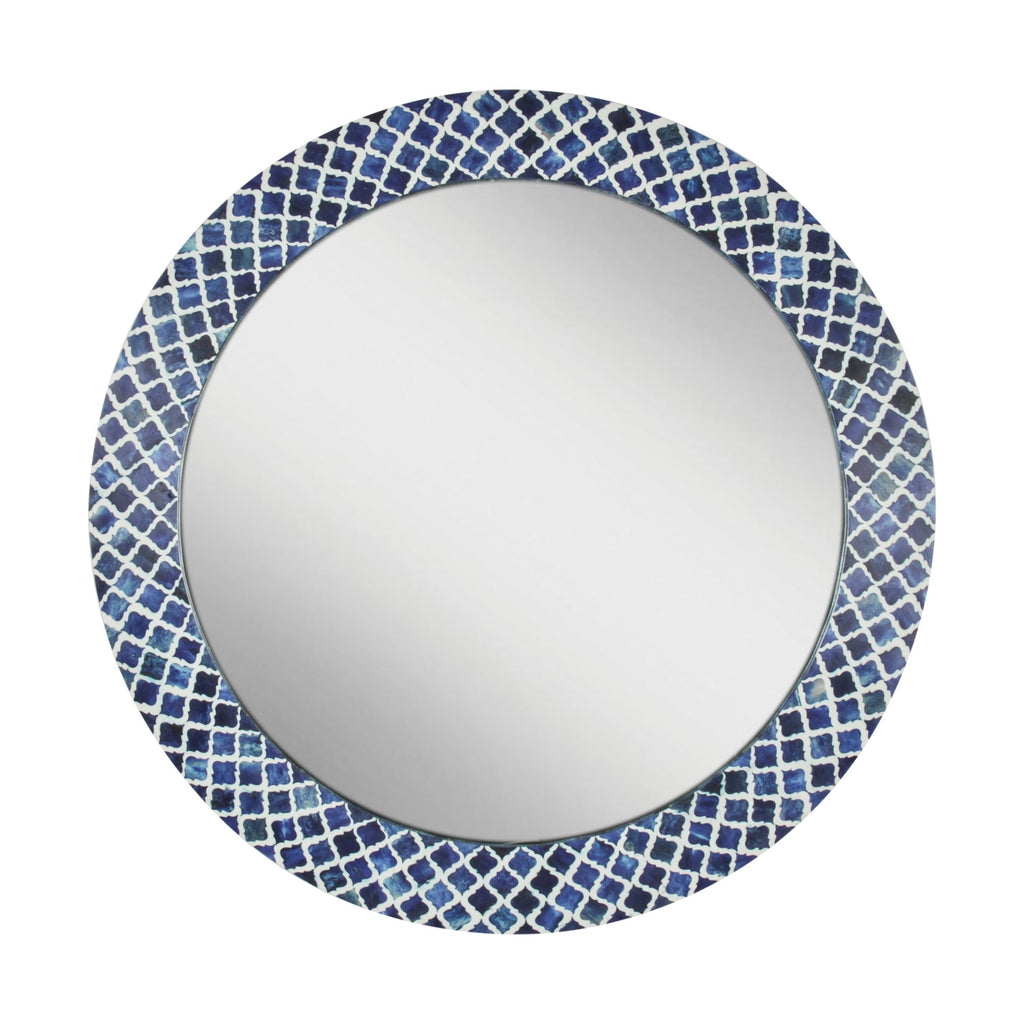 Round 29 Wide Blue Diamond Pattern Natural Bone Inlay Mirror