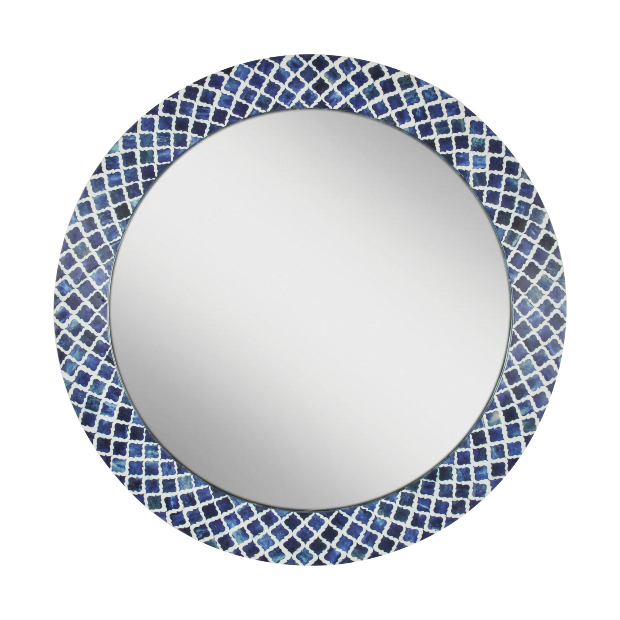 Round 29 Wide Blue Diamond Pattern Natural Bone Inlay Mirror