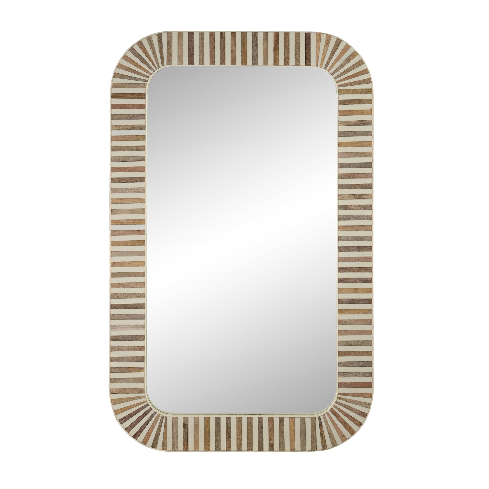 Natural Bone Inlay and Mango Wood Striped Mirror