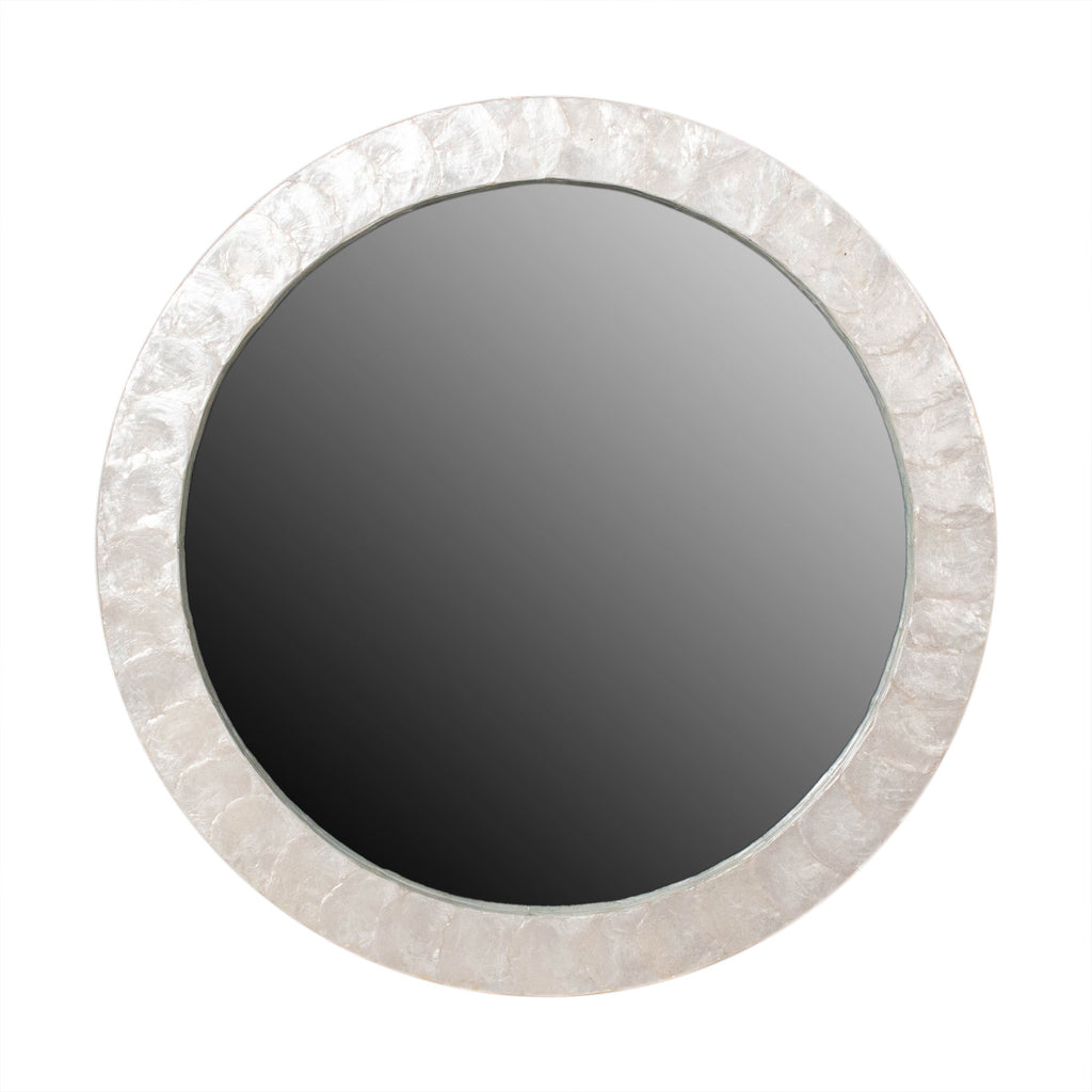 Round 30 Wide Natural Capiz Shell Frame Mirror
