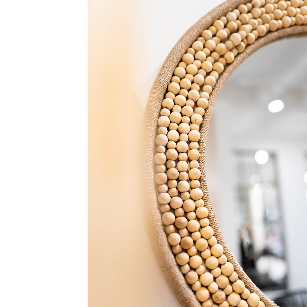 Round 34.5 Wide Wooden Bead Mirror