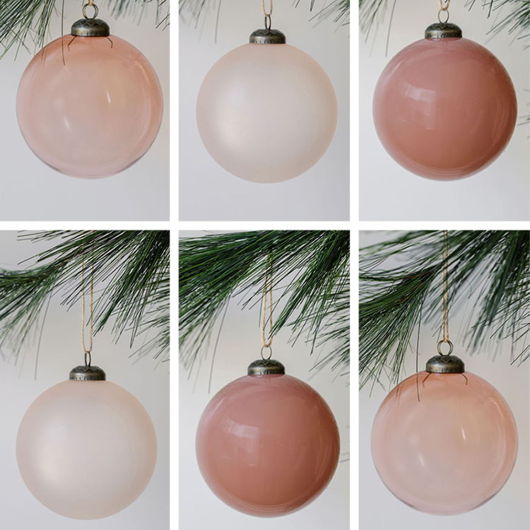 4 Vintage Rose Glass Ornaments in Matte & Shiny Finishes, Set of 6