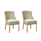 Woven Natural Rattan Dining Chair with Cushion, Set of 2