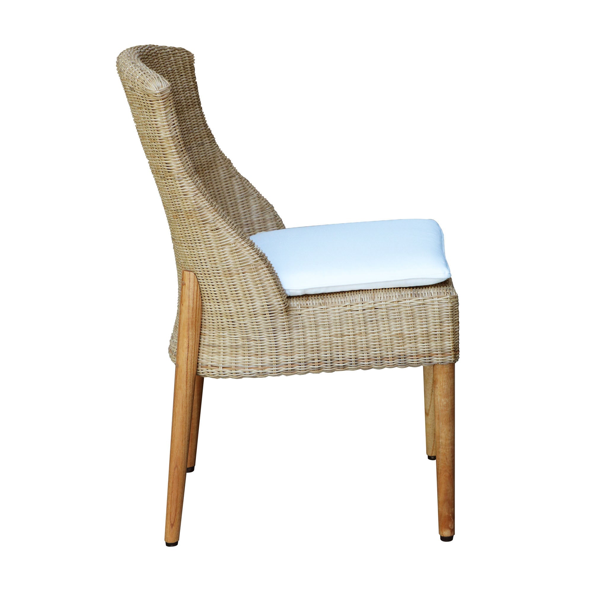 Woven Natural Rattan Dining Chair with Cushion, Set of 2