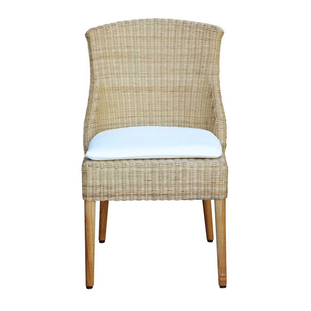 Woven Natural Rattan Dining Chair with Cushion, Set of 2