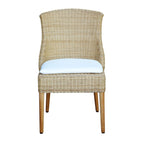 Woven Natural Rattan Dining Chair with Cushion, Set of 2