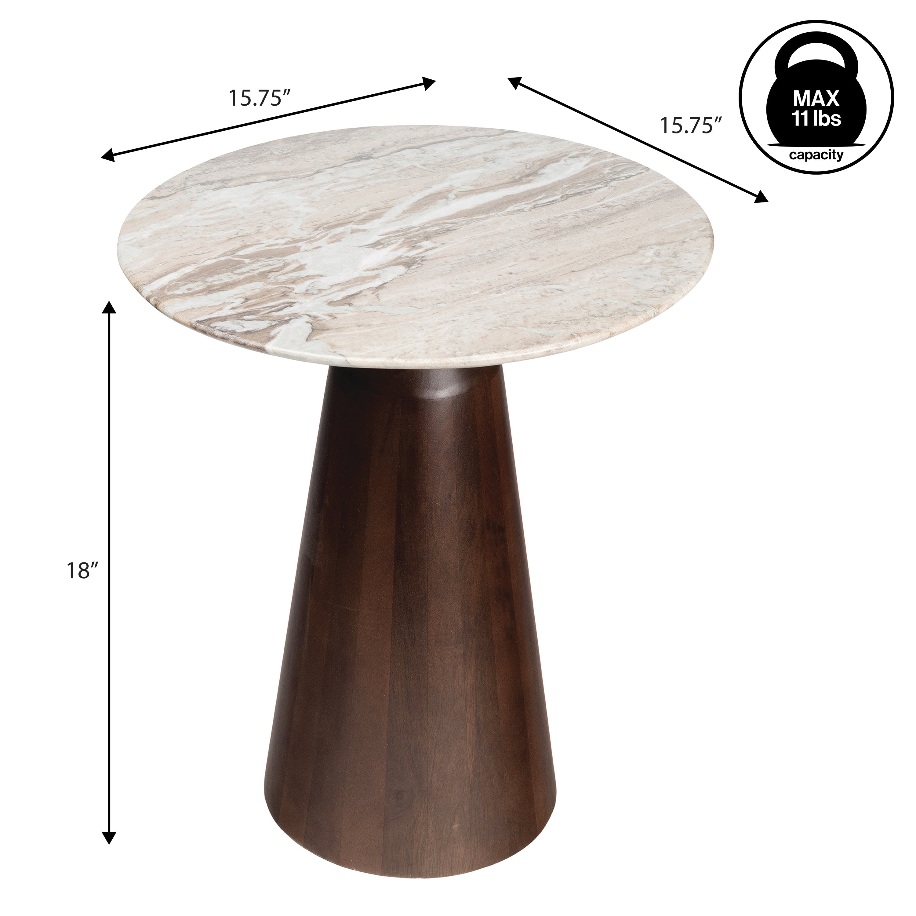 Kaito 18 Rustic Minimalist Round Marble/Wood Accent Table