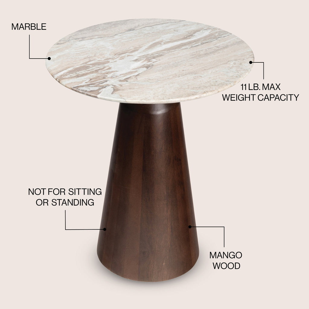 Kaito 18 Rustic Minimalist Round Marble/Wood Accent Table