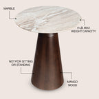 Kaito 18 Rustic Minimalist Round Marble/Wood Accent Table
