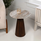 Kaito 18 Rustic Minimalist Round Marble/Wood Accent Table