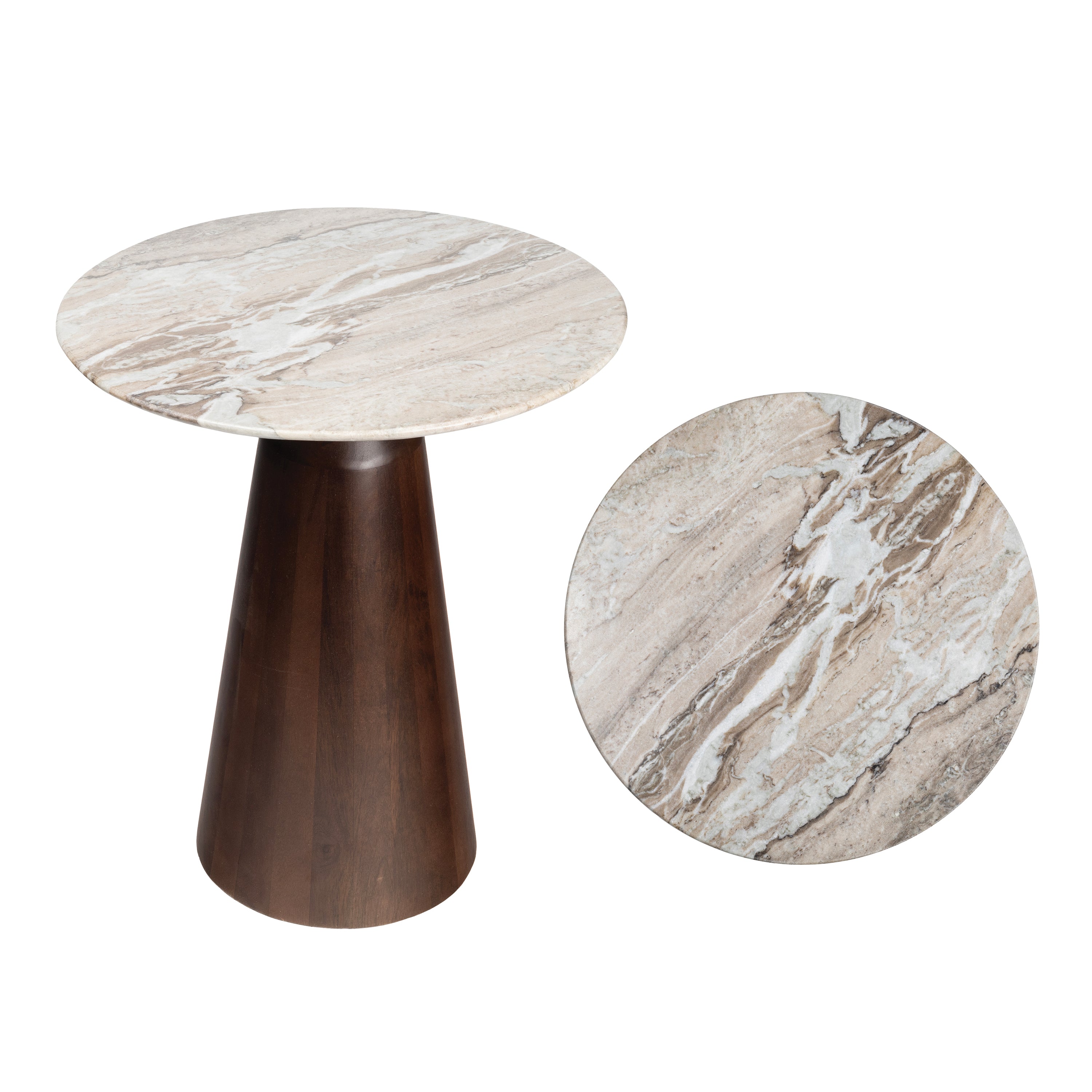 Kaito 18 Rustic Minimalist Round Marble/Wood Accent Table