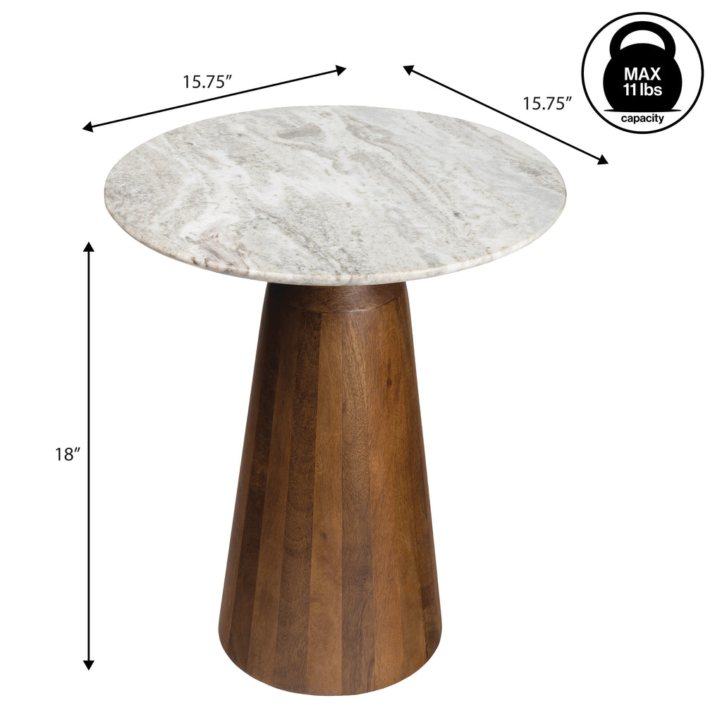 Kaito 18 Rustic Minimalist Round Marble/Wood Accent Table
