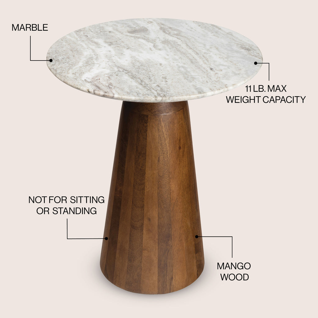 Kaito 18 Rustic Minimalist Round Marble/Wood Accent Table