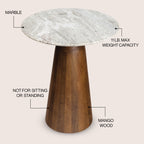 Kaito 18 Rustic Minimalist Round Marble/Wood Accent Table