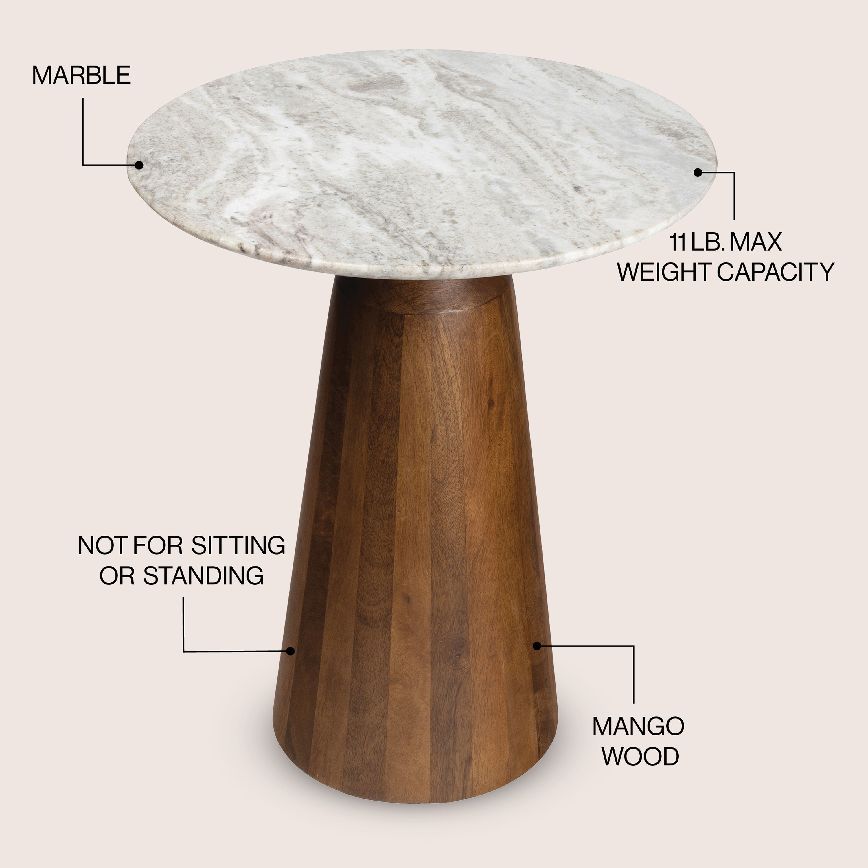 Kaito 18 Rustic Minimalist Round Marble/Wood Accent Table