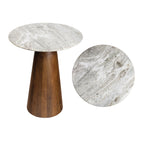 Kaito 18 Rustic Minimalist Round Marble/Wood Accent Table