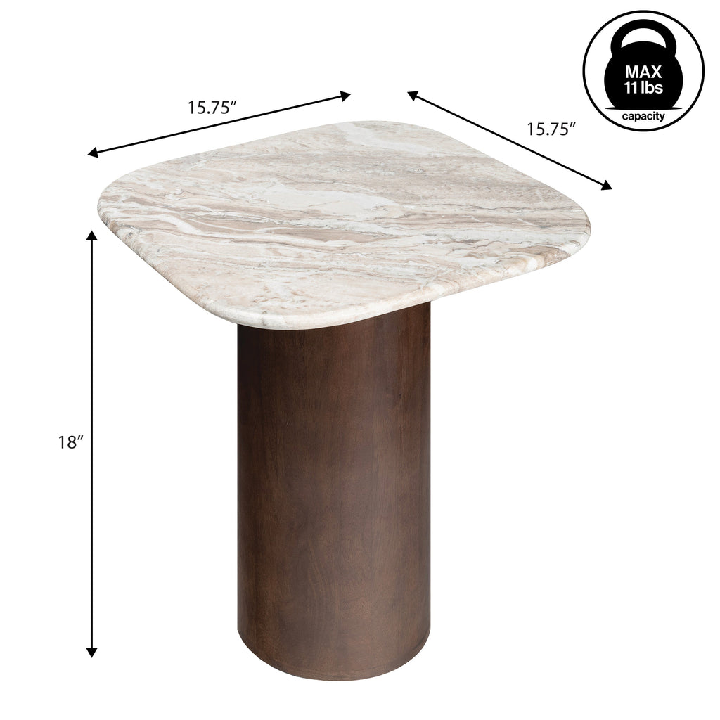 Milos 18 Rustic Minimalist Square Marble/Wood Accent Table