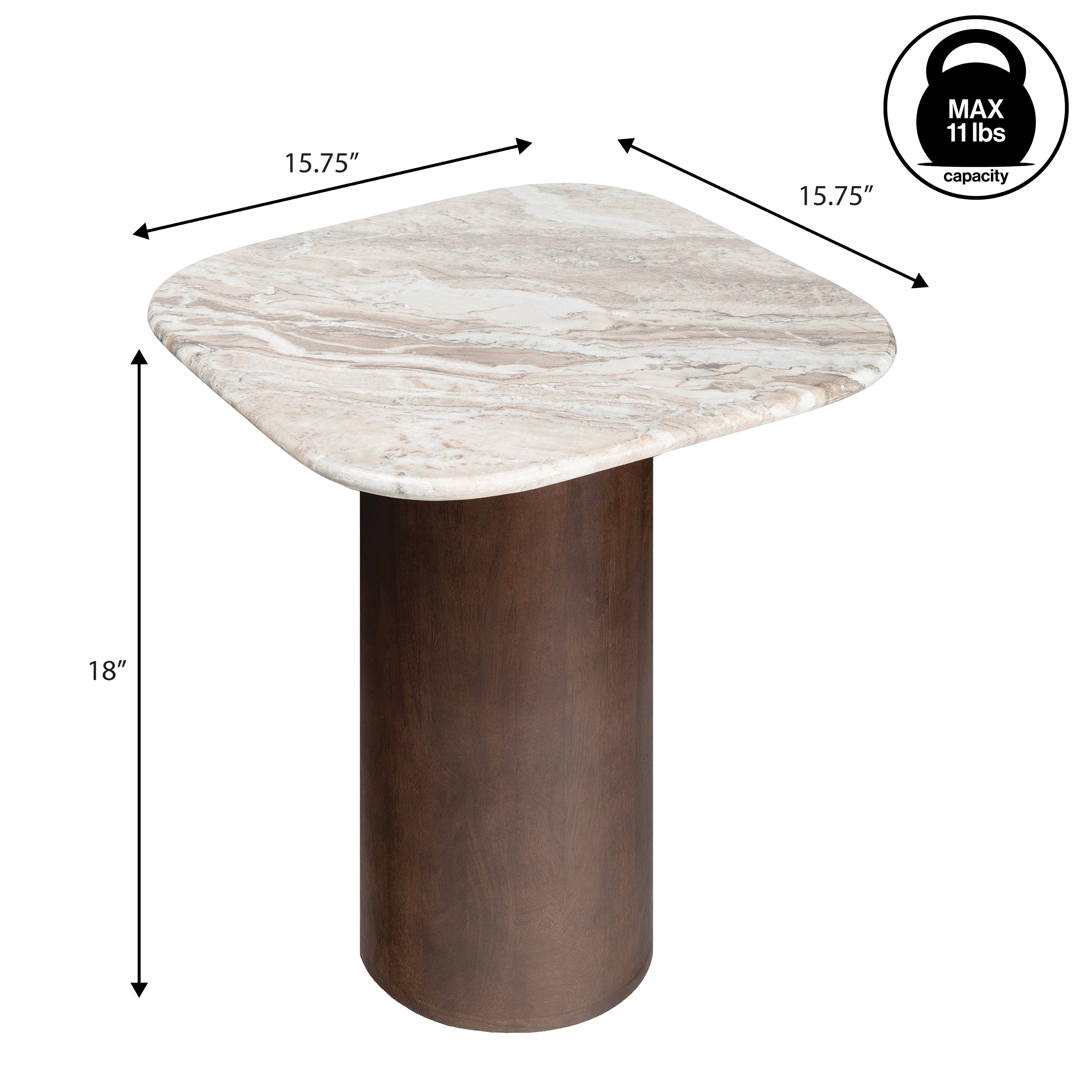 Milos 18 Rustic Minimalist Square Marble/Wood Accent Table