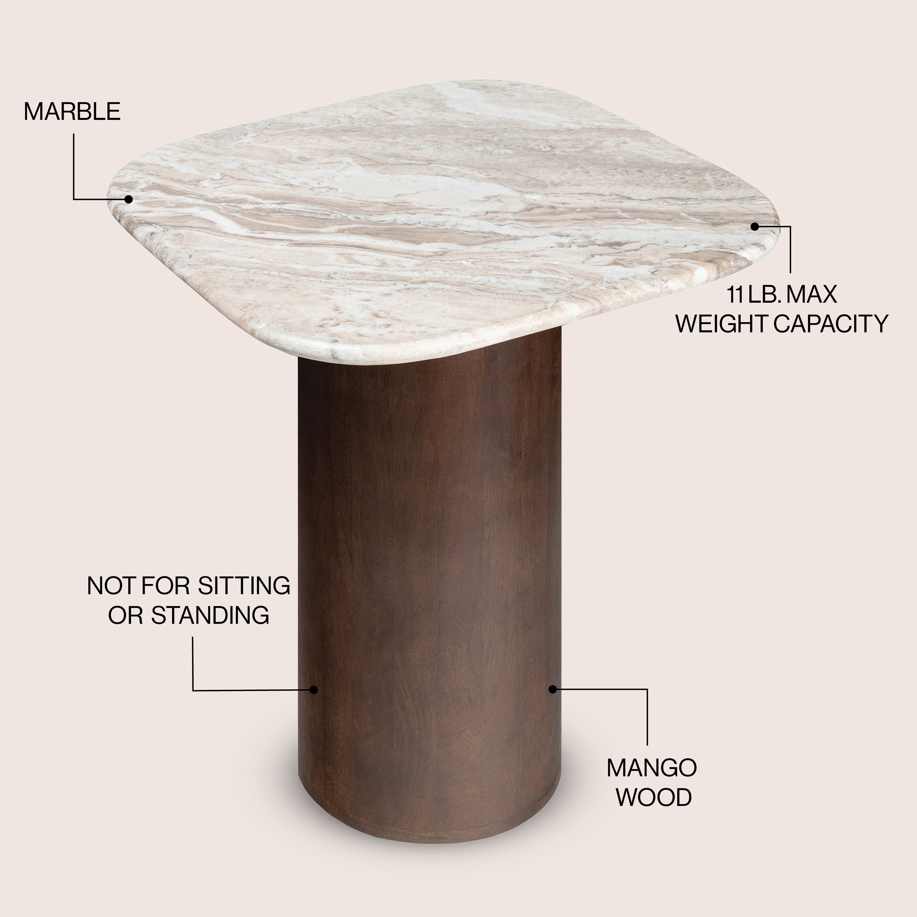 Milos 18 Rustic Minimalist Square Marble/Wood Accent Table