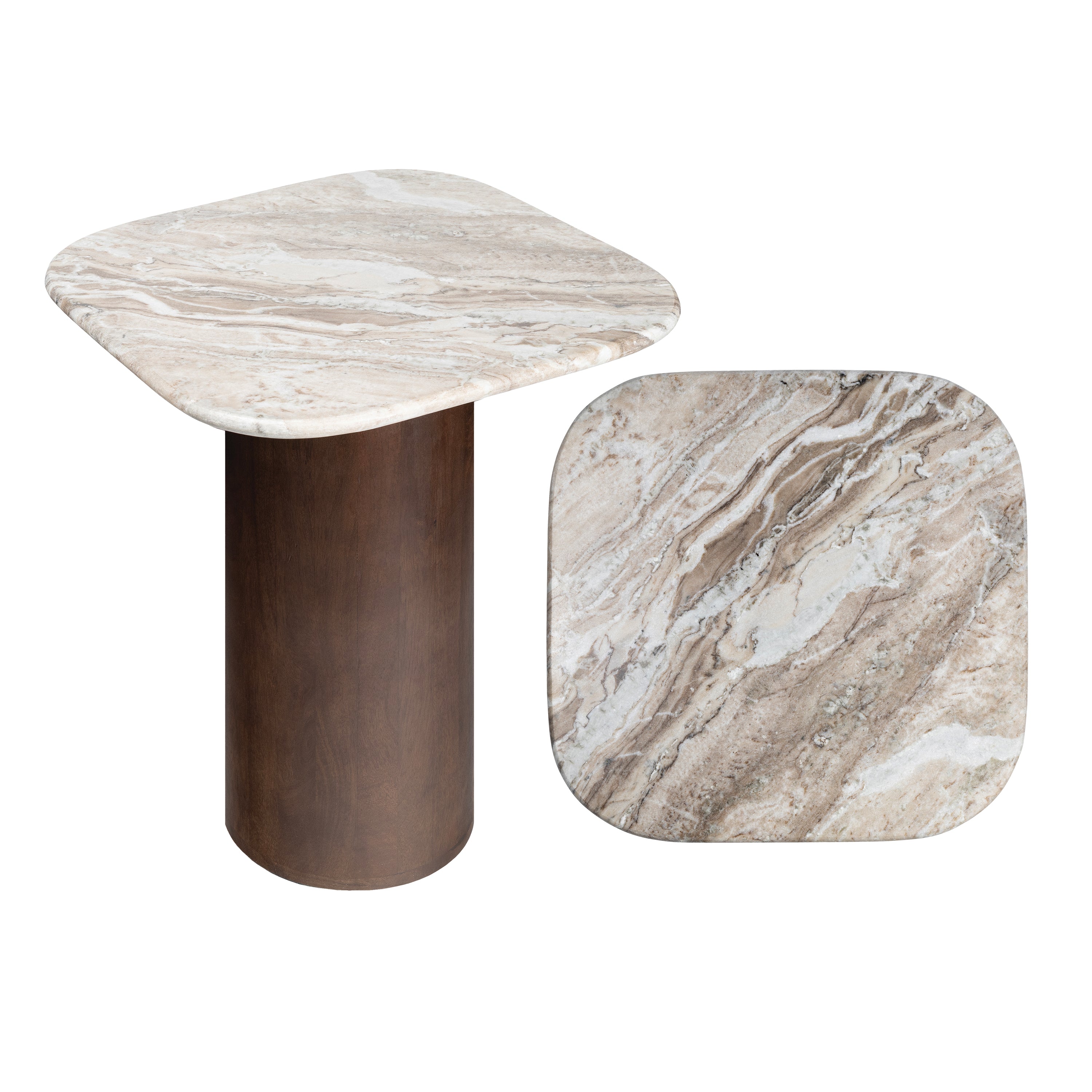 Milos 18 Rustic Minimalist Square Marble/Wood Accent Table