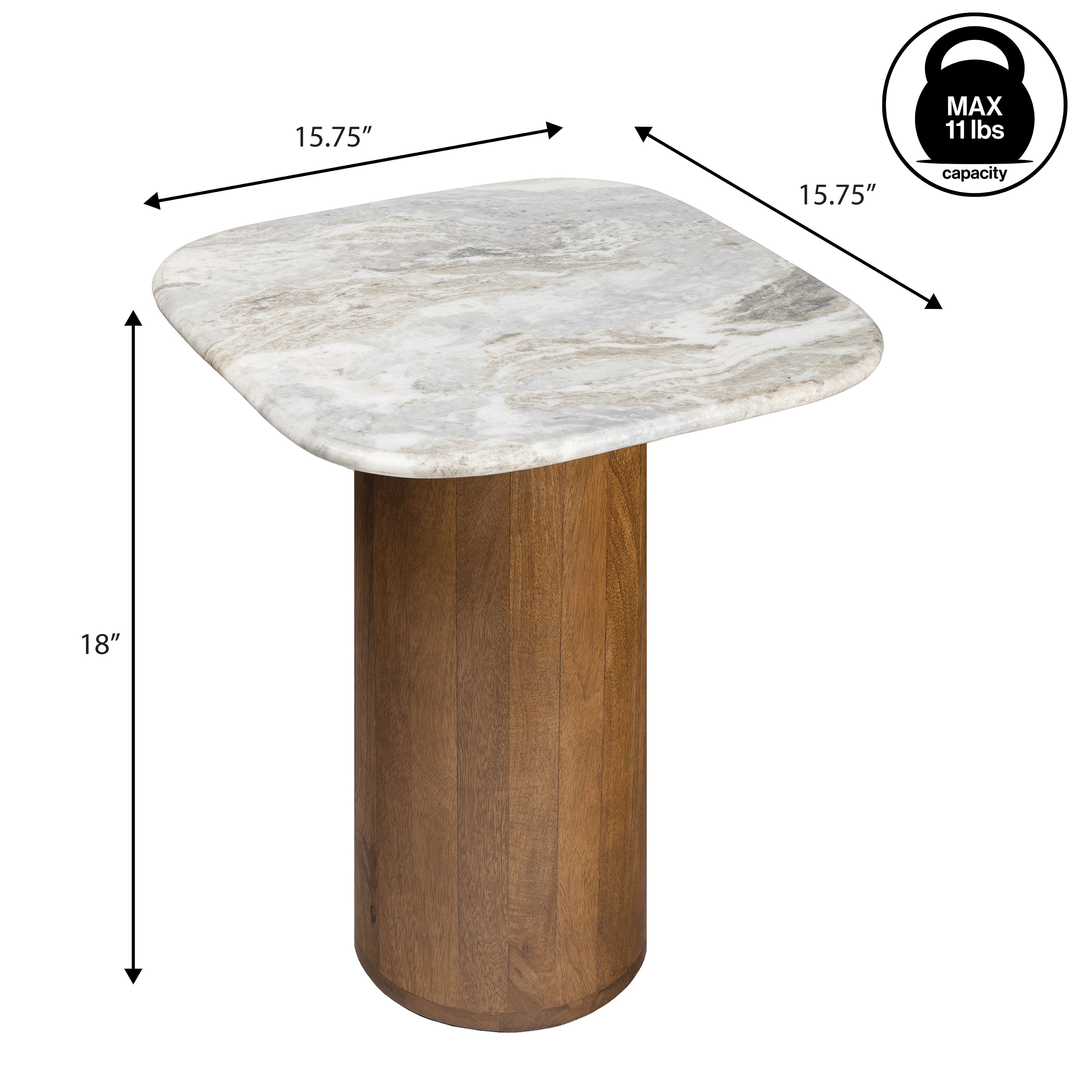 Milos 18 Rustic Minimalist Square Marble/Wood Accent Table