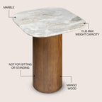 Milos 18 Rustic Minimalist Square Marble/Wood Accent Table