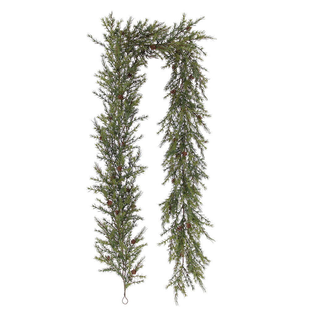 9' Natural-Looking Artificial Pine Garland with Pinecones