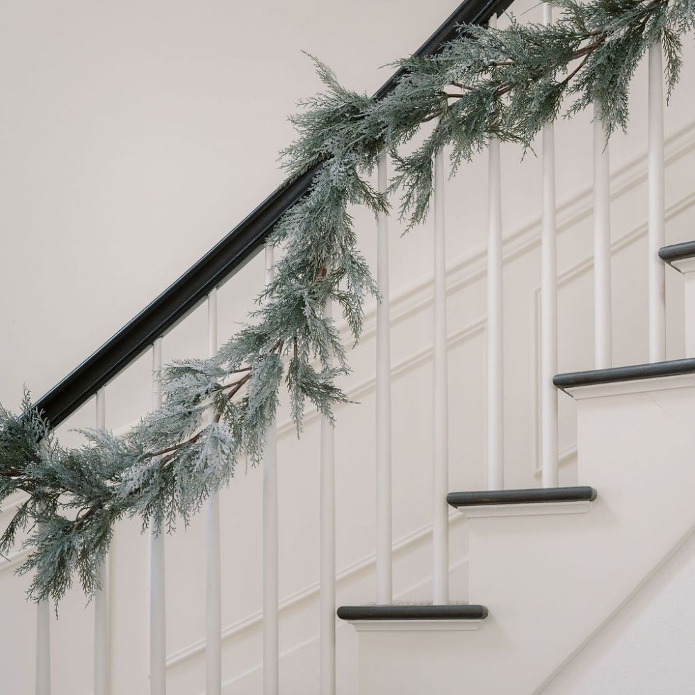 9' Flocked Cedar Garland with Lifelike Frosted Branches