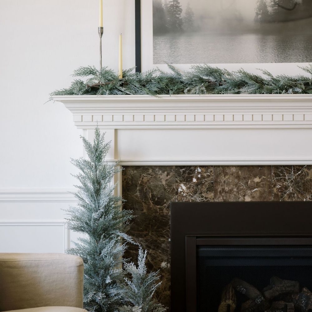 9' Flocked Cedar Garland with Lifelike Frosted Branches