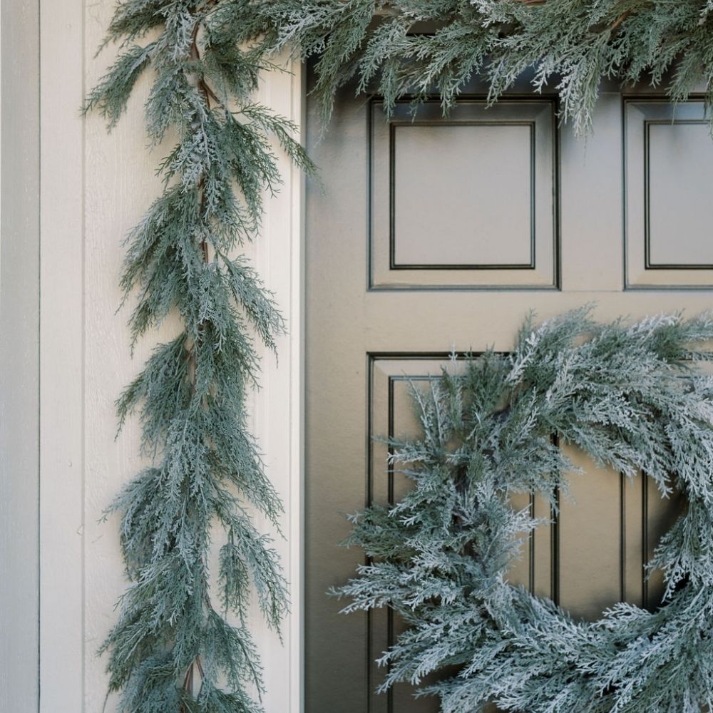 9' Flocked Cedar Garland with Lifelike Frosted Branches