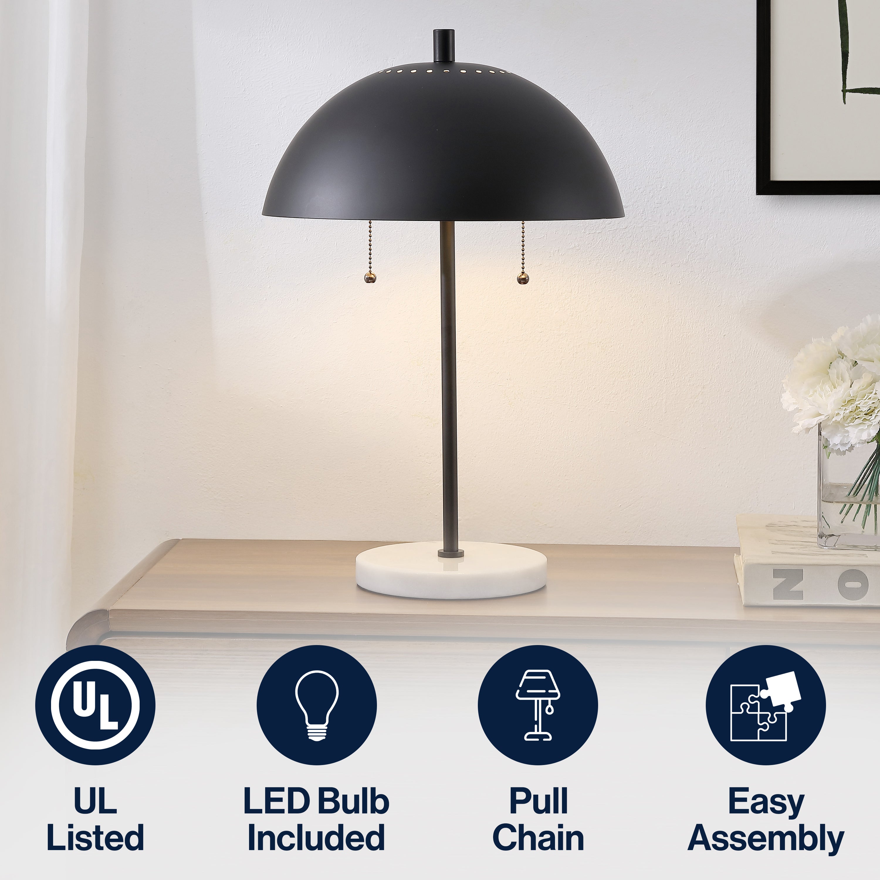 Ella 20.7 Dome Metal with Marble Base LED Table Lamp