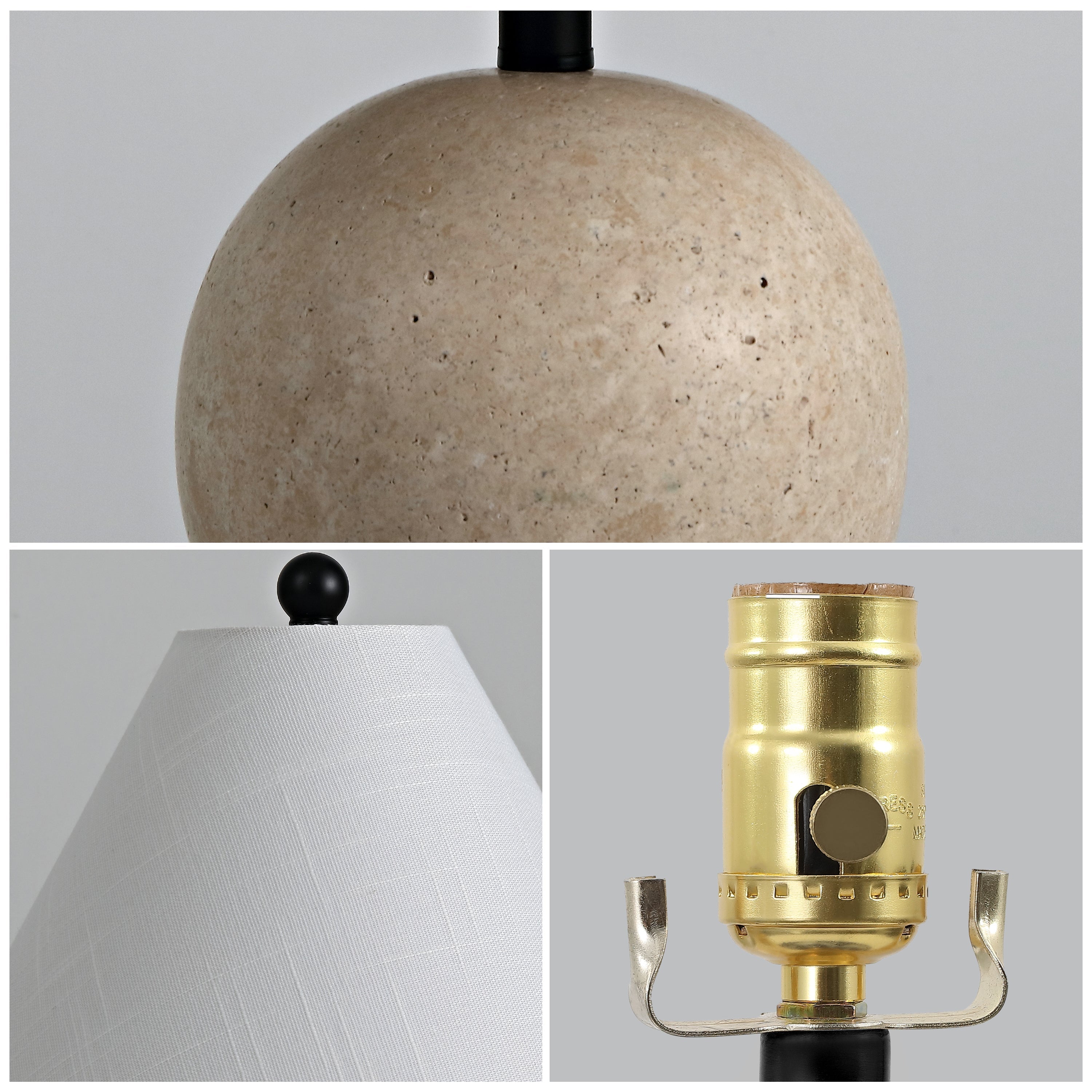 Liza 16 Modern Minimalist Travertine Globe LED Table Lamp