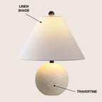 Liza 16 Modern Minimalist Travertine Globe LED Table Lamp