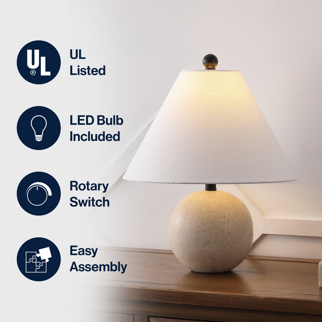 Liza 16 Modern Minimalist Travertine Globe LED Table Lamp