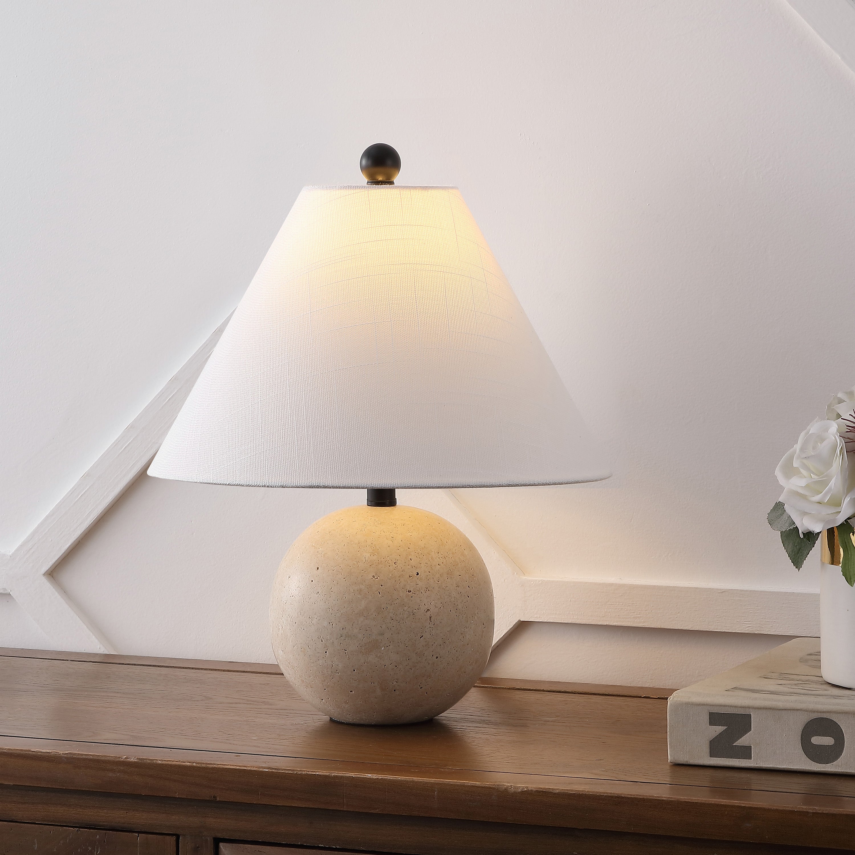 Liza 16 Modern Minimalist Travertine Globe LED Table Lamp