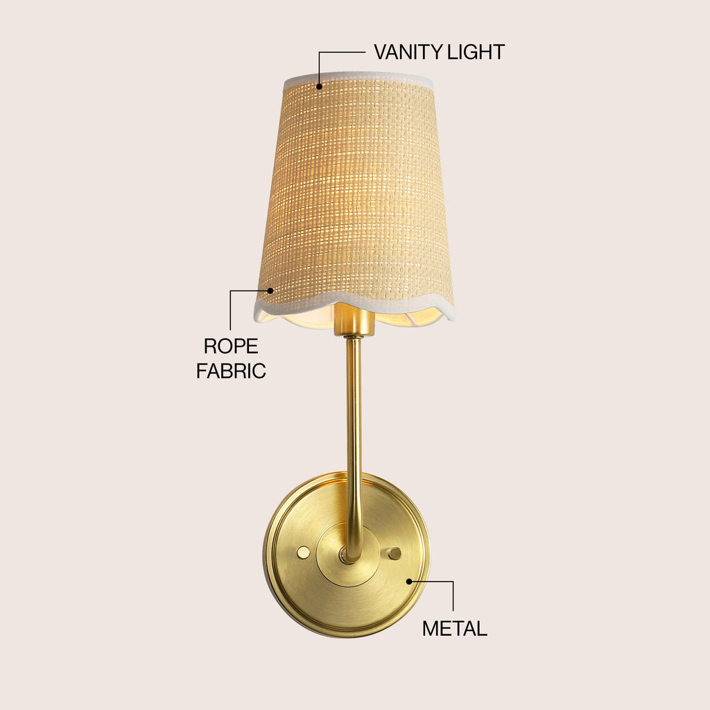 Lila Traditional Coastal Scalloped Fabric Shade/Metal LED Vanity Light