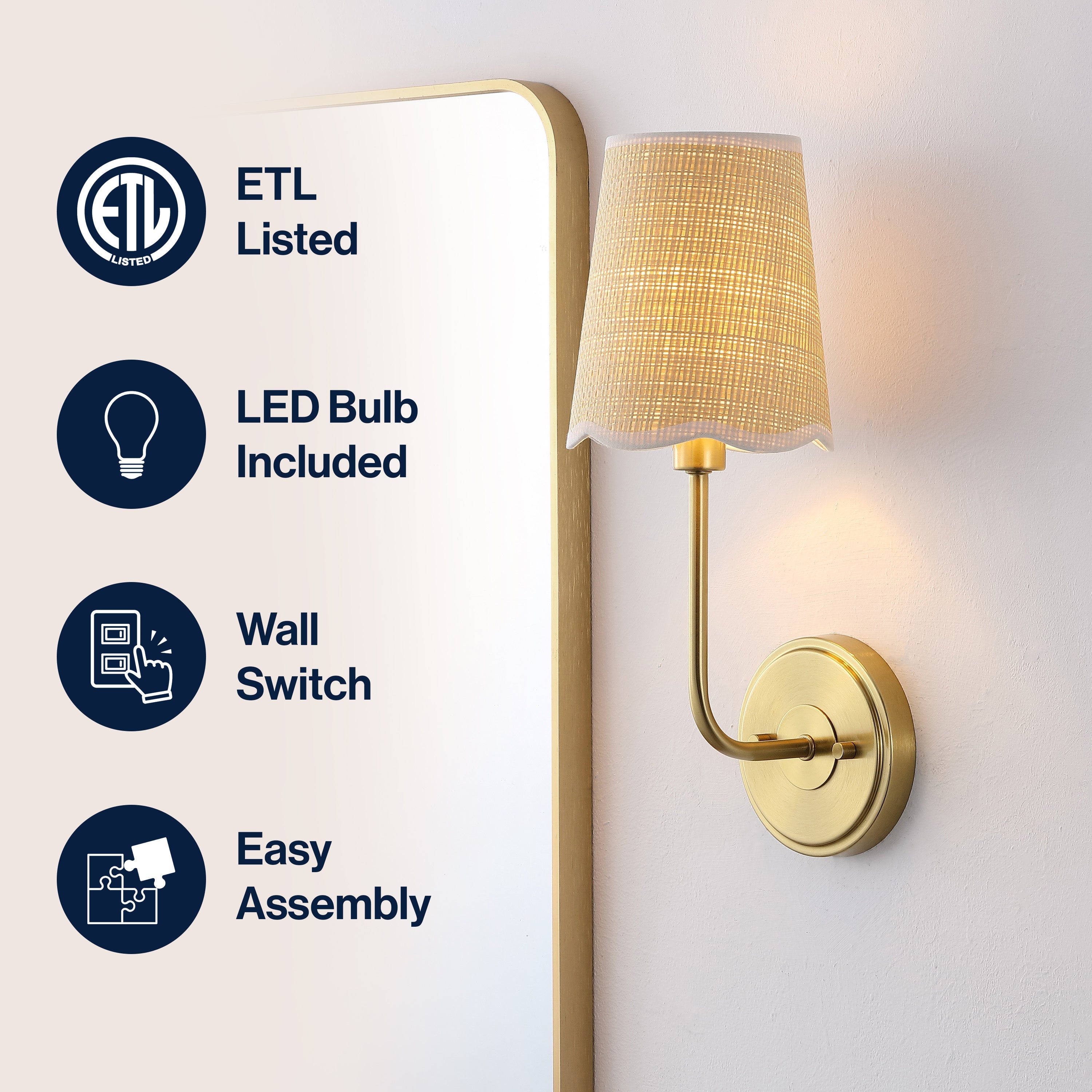 Lila Traditional Coastal Scalloped Fabric Shade/Metal LED Vanity Light