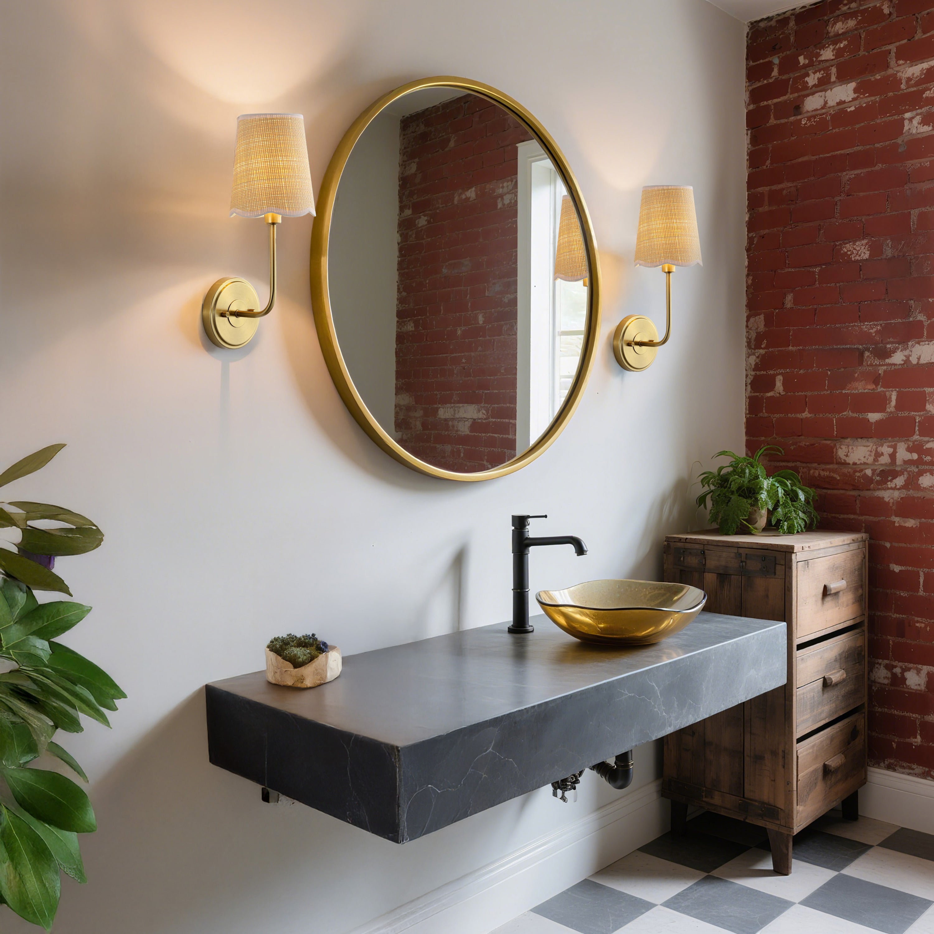 Lila Traditional Coastal Scalloped Fabric Shade/Metal LED Vanity Light