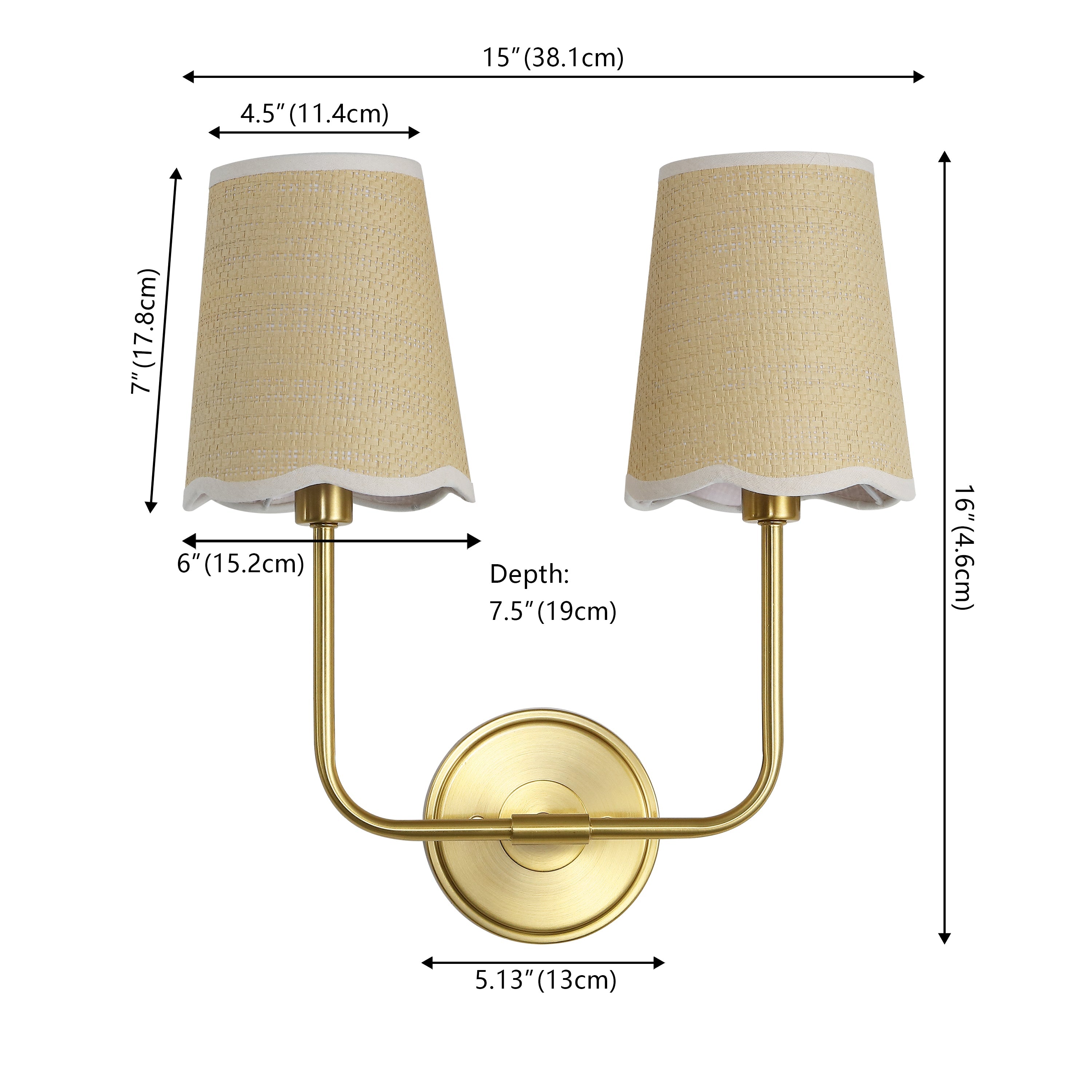 Lila Traditional Coastal Scalloped Fabric Shade/Metal LED Vanity Light