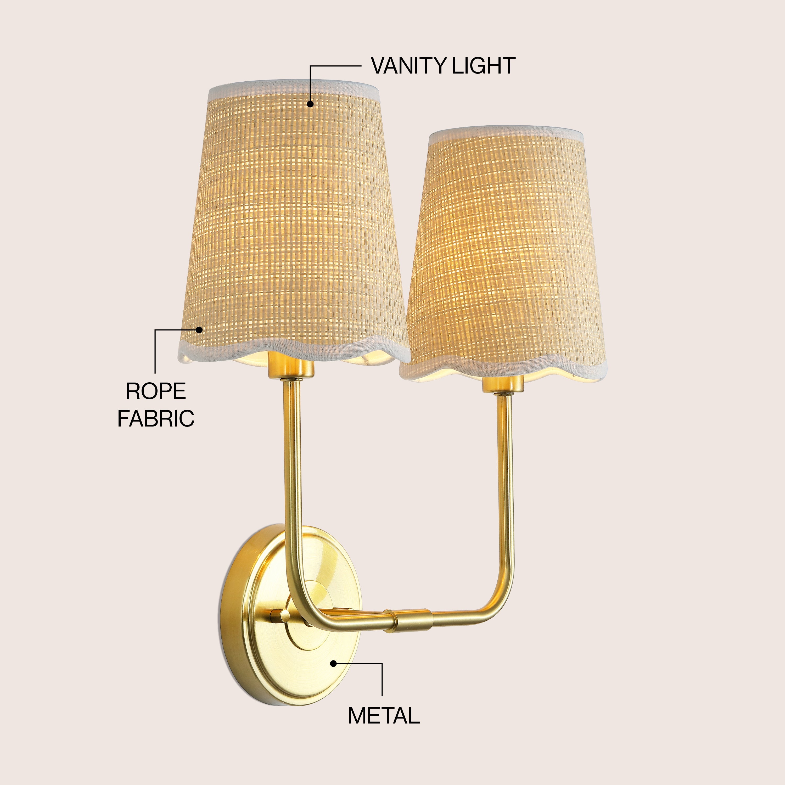 Lila Traditional Coastal Scalloped Fabric Shade/Metal LED Vanity Light