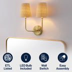 Lila Traditional Coastal Scalloped Fabric Shade/Metal LED Vanity Light