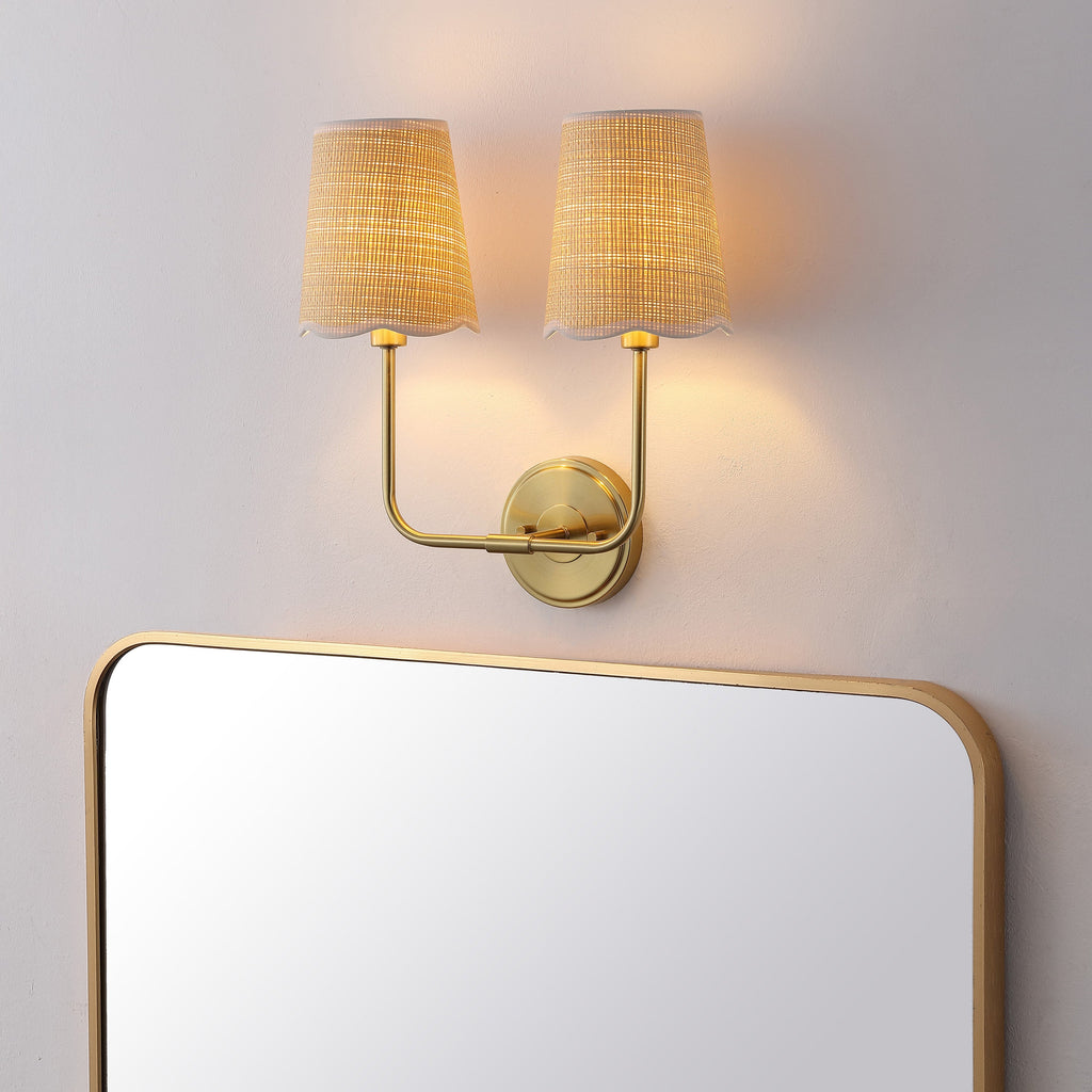 Lila Traditional Coastal Scalloped Fabric Shade/Metal LED Vanity Light