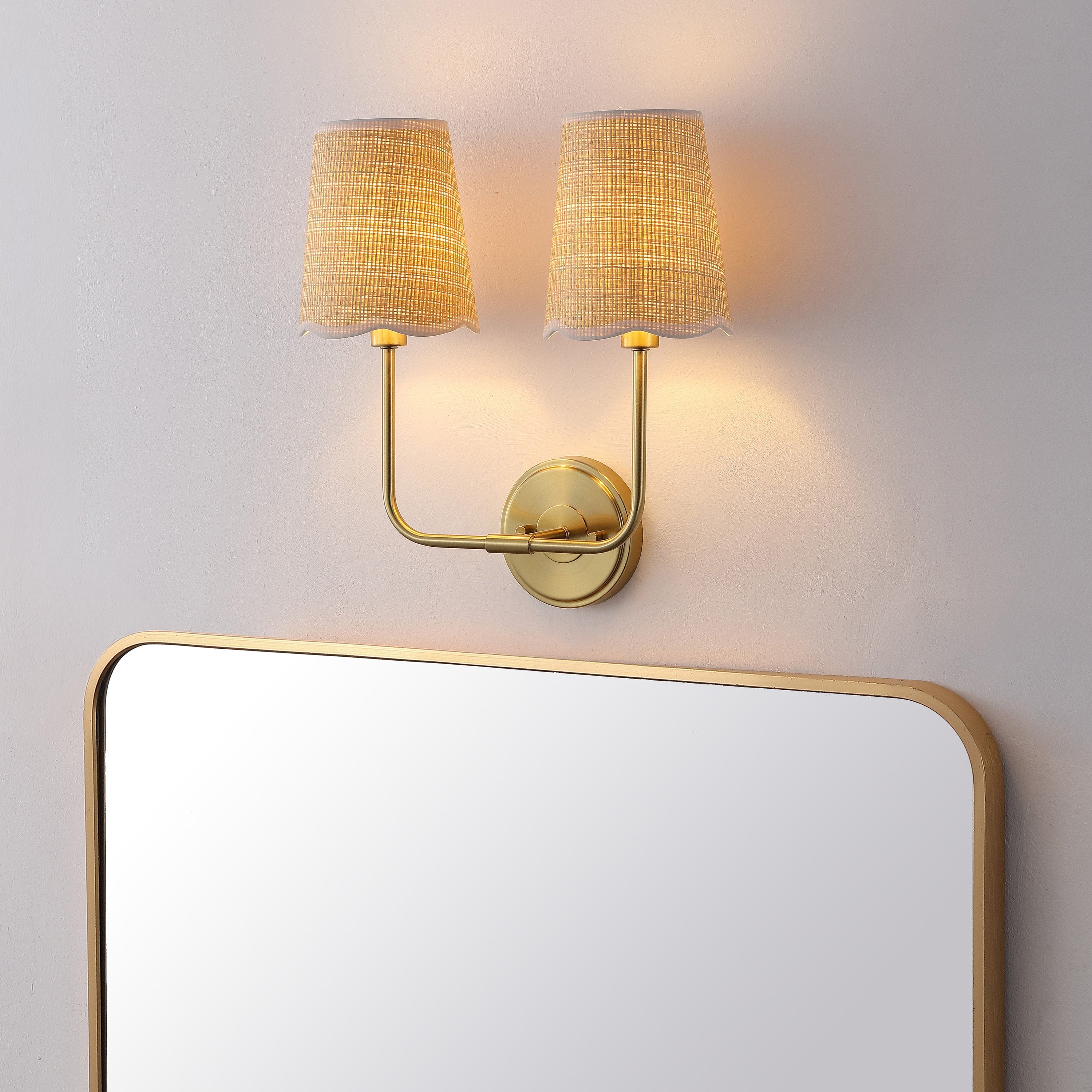 Lila Traditional Coastal Scalloped Fabric Shade/Metal LED Vanity Light