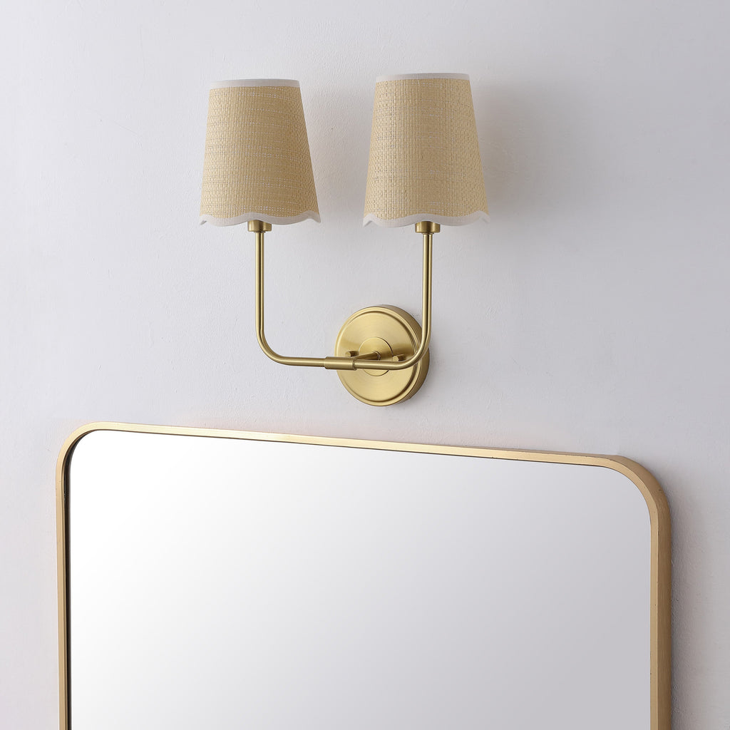 Lila Traditional Coastal Scalloped Fabric Shade/Metal LED Vanity Light