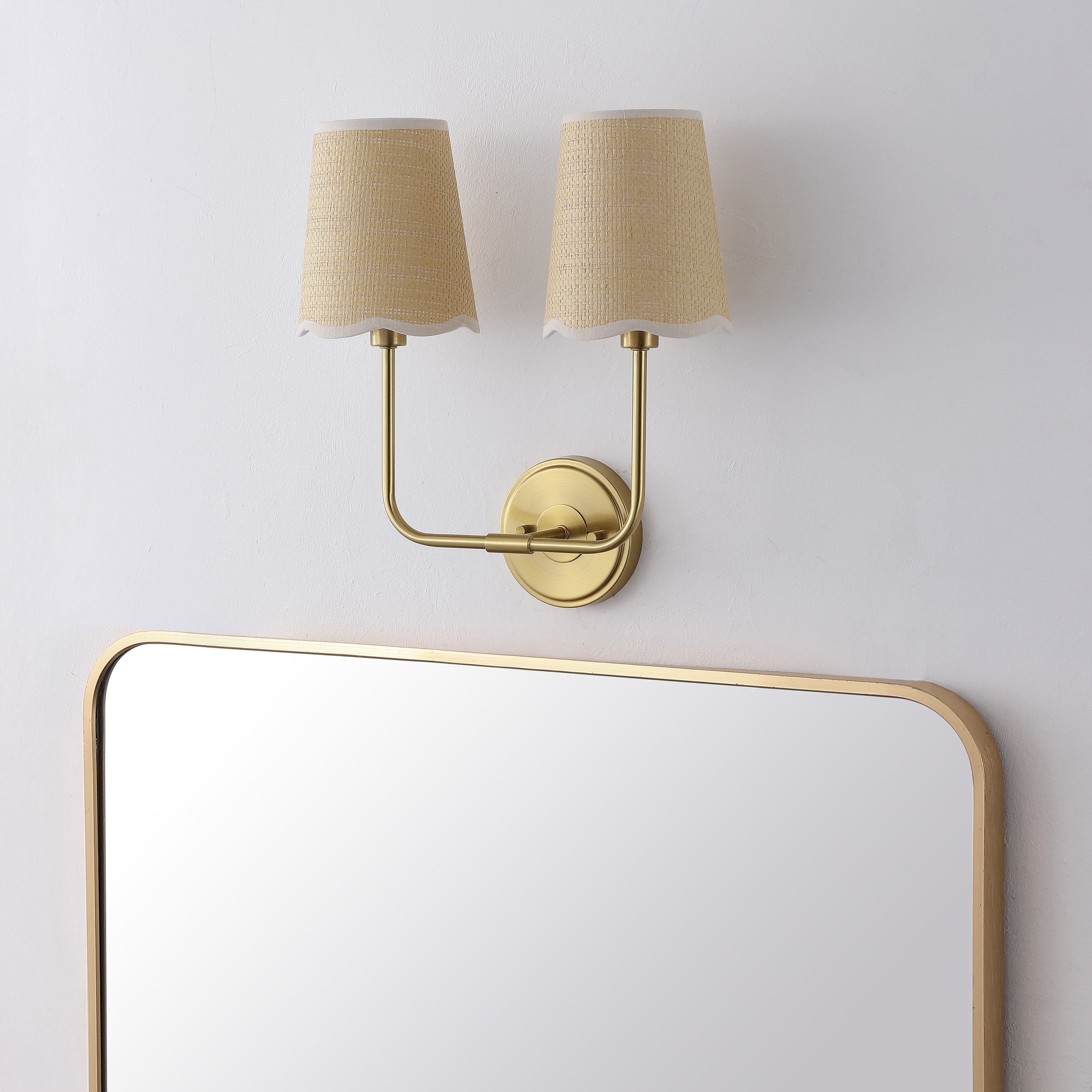 Lila Traditional Coastal Scalloped Fabric Shade/Metal LED Vanity Light