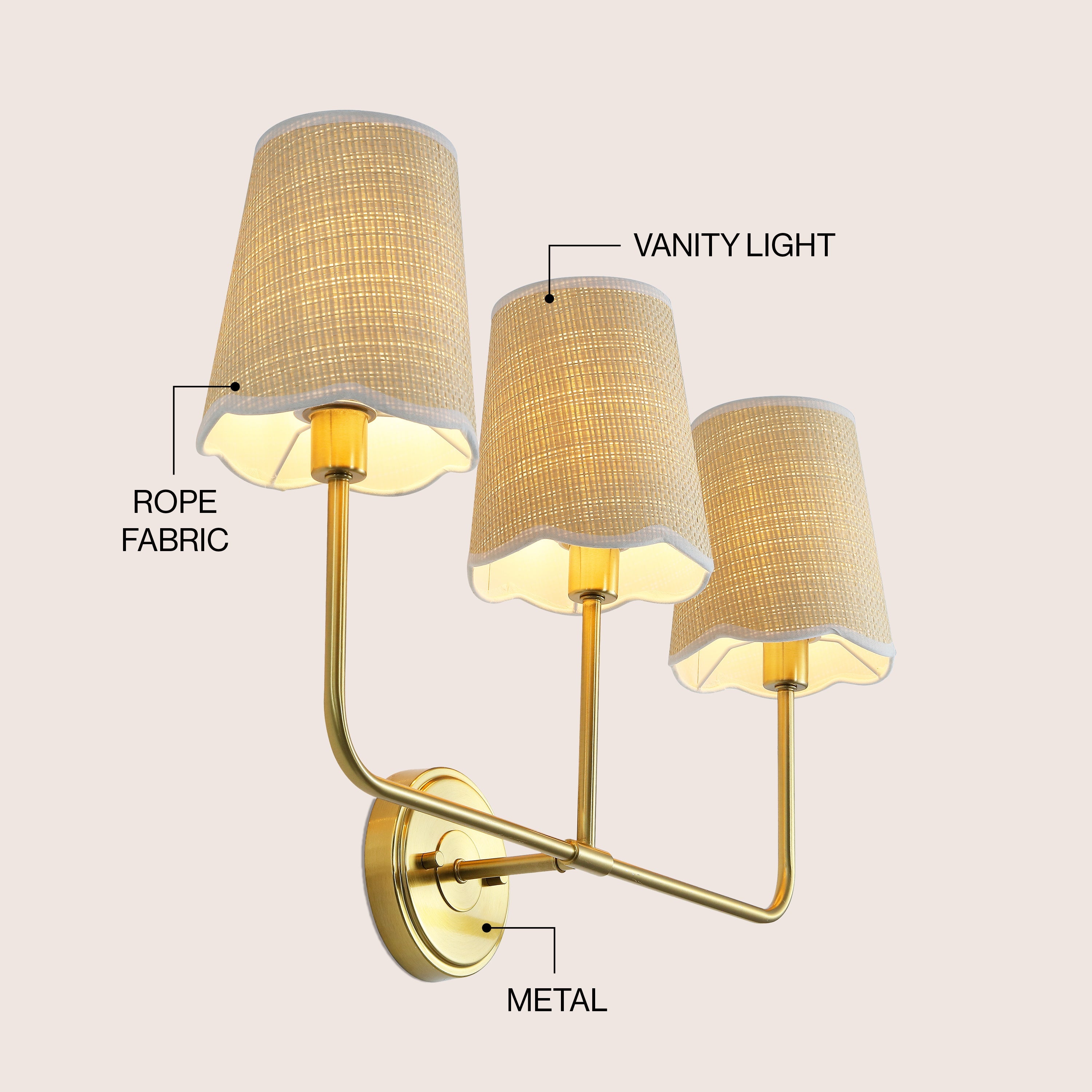 Lila Traditional Coastal Scalloped Fabric Shade/Metal LED Vanity Light