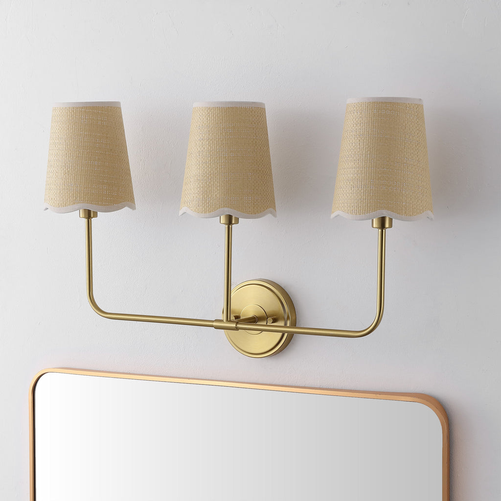 Lila Traditional Coastal Scalloped Fabric Shade/Metal LED Vanity Light