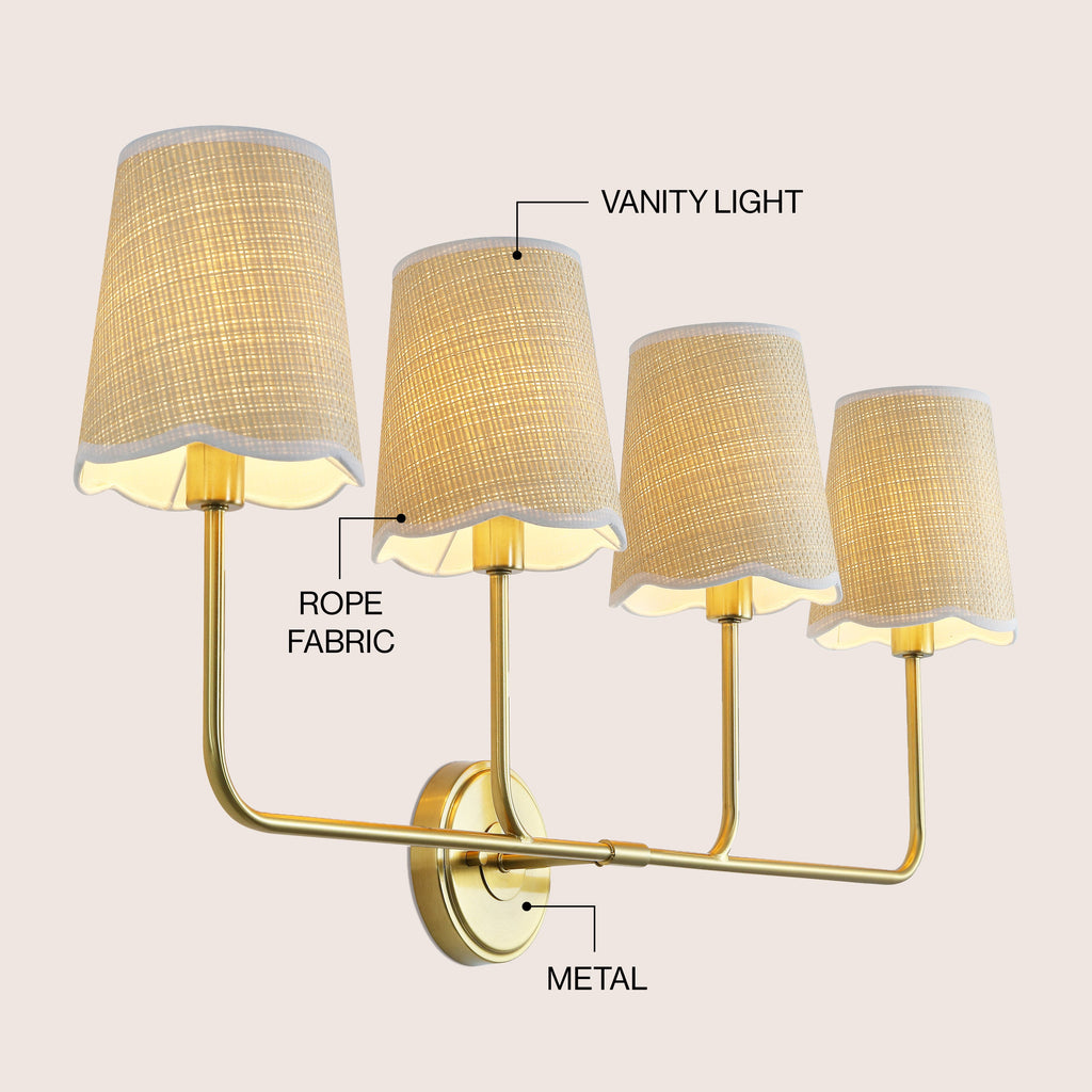 Lila Traditional Coastal Scalloped Fabric Shade/Metal LED Vanity Light
